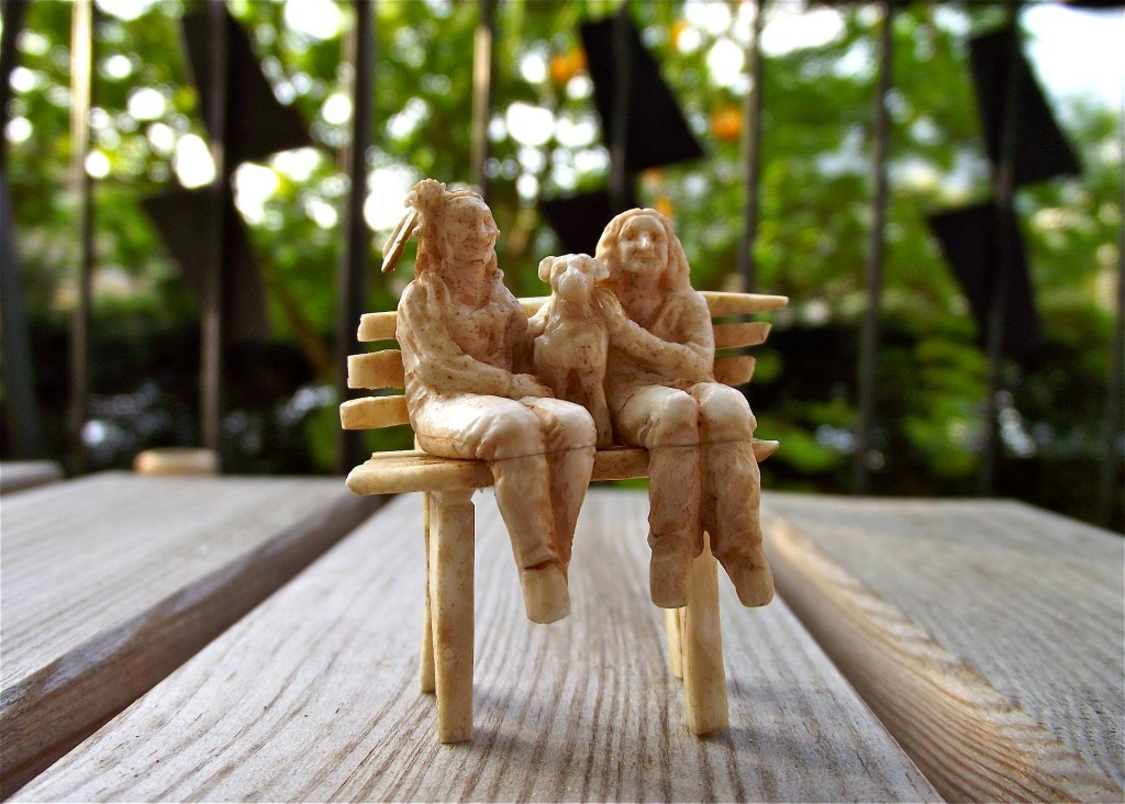 Family on a bench, colored